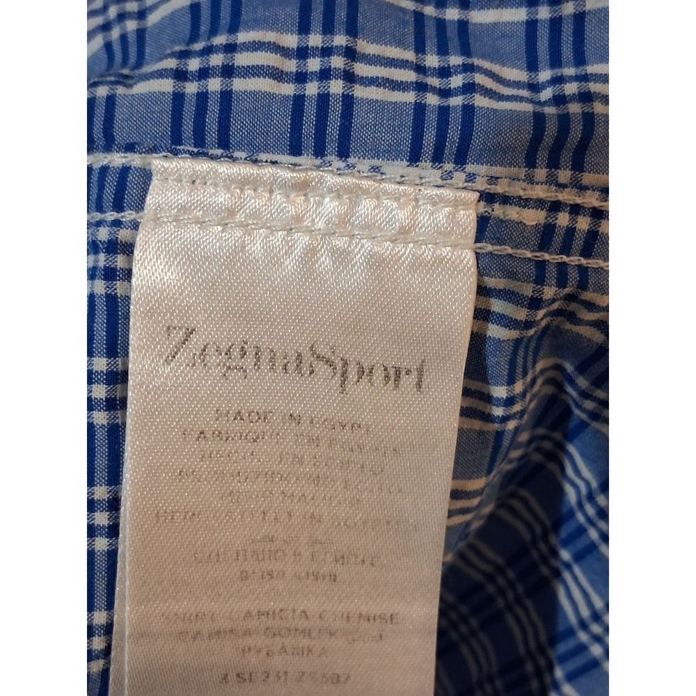 Zegna Sport Mens Blue White Plaid Long Sleeve Button Down Shirt Size Large - Picture 6 of 7